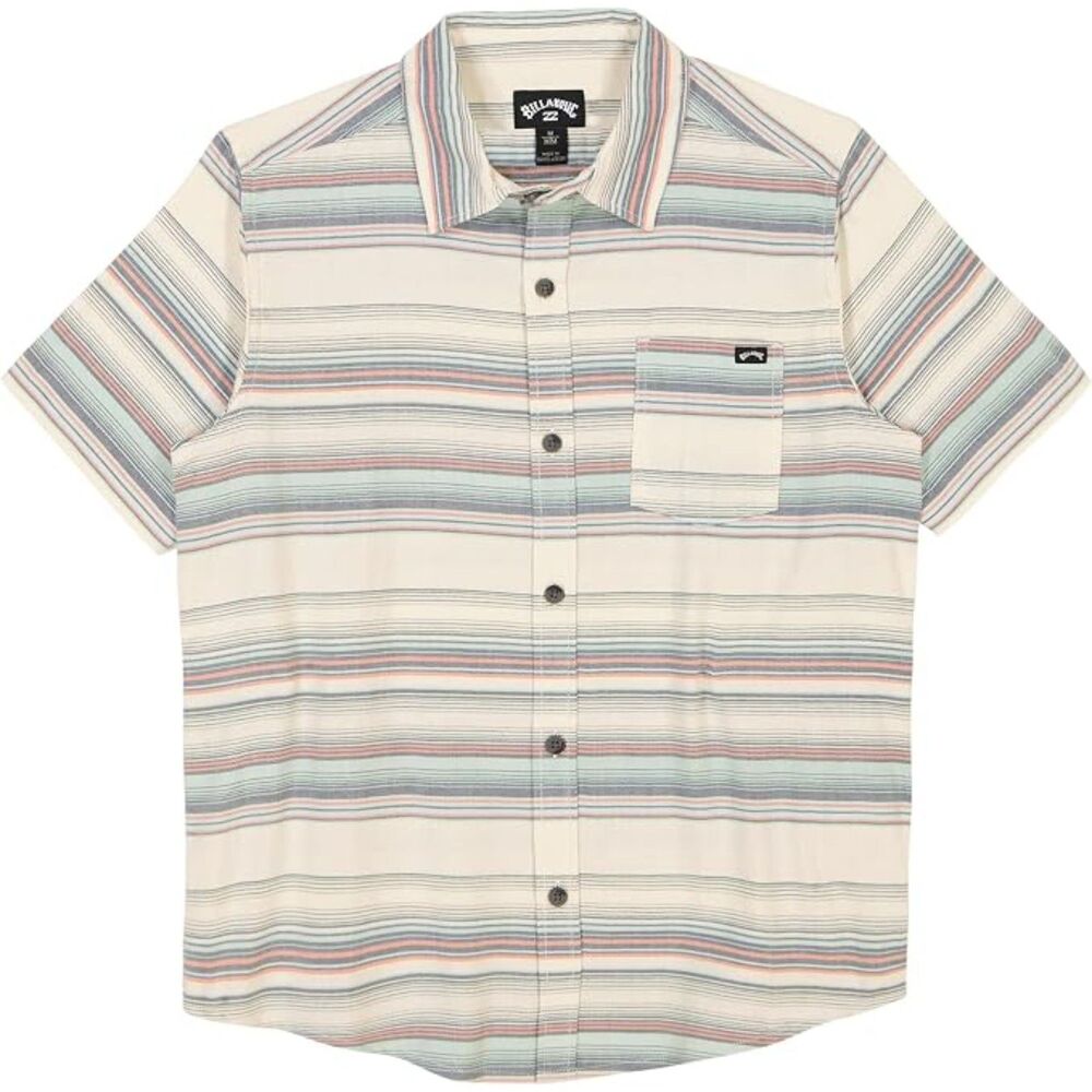 Billabong Boy’s Short-Sleeve Striped Button-Up Shirt - Cream, Blue, Red